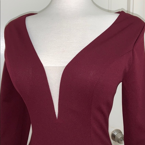 NWT Aspeed Long Sleeve Burgundy Gown with Slit - Picture 5 of 8